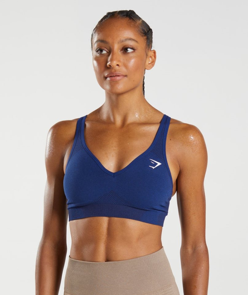 Women\'s Gymshark Vital Seamless 2.0 V Neck Sports Bra Blue | NZ 0AGNRD